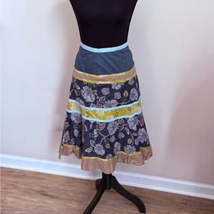 BCBGMaxAzria A-Line Skirt with Floral Accents in Blue and Yellow